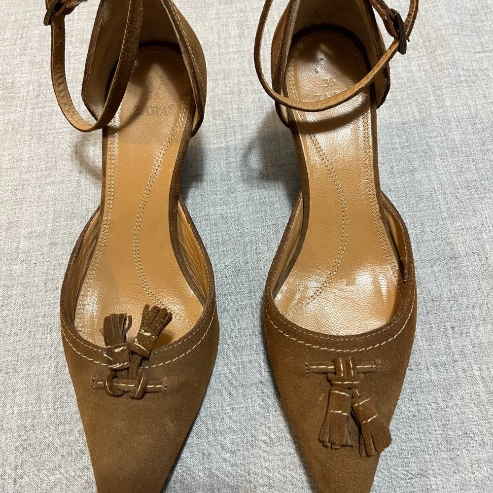 ZARA Brown suede Pointed Toe Wedge Shoes | 36